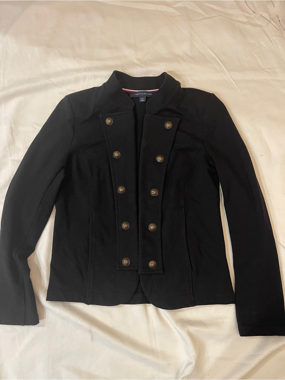 Tommy Hilfiger Black Double-Breasted Military-Style Blazer Size S/P